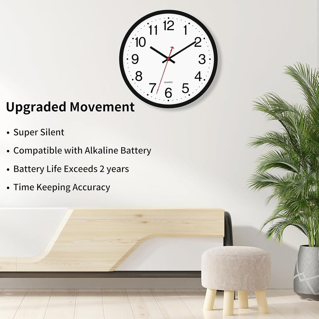 Foxtop 4 Pack Multi-Time Zone Black Wall Clock, 12 Inch Silent Non Ticking Quartz Battery Operated Round Classic Analog Wall Clock For Classroom School Office Living Room Bedroom Home