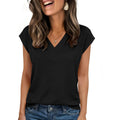 Womens Tops Cap Short Sleeve Textured Blouse V Neck Summer Spring Shirts Business Casual Outfits