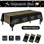 Childom 3 Pack Graduation Tablecloth,Graduation Decorations Class of 2026 Graduation Party Decorations,54"x108" Black and Gold Plastic Table Cloth Disposable Rectangle for Home,School,Party Supplies