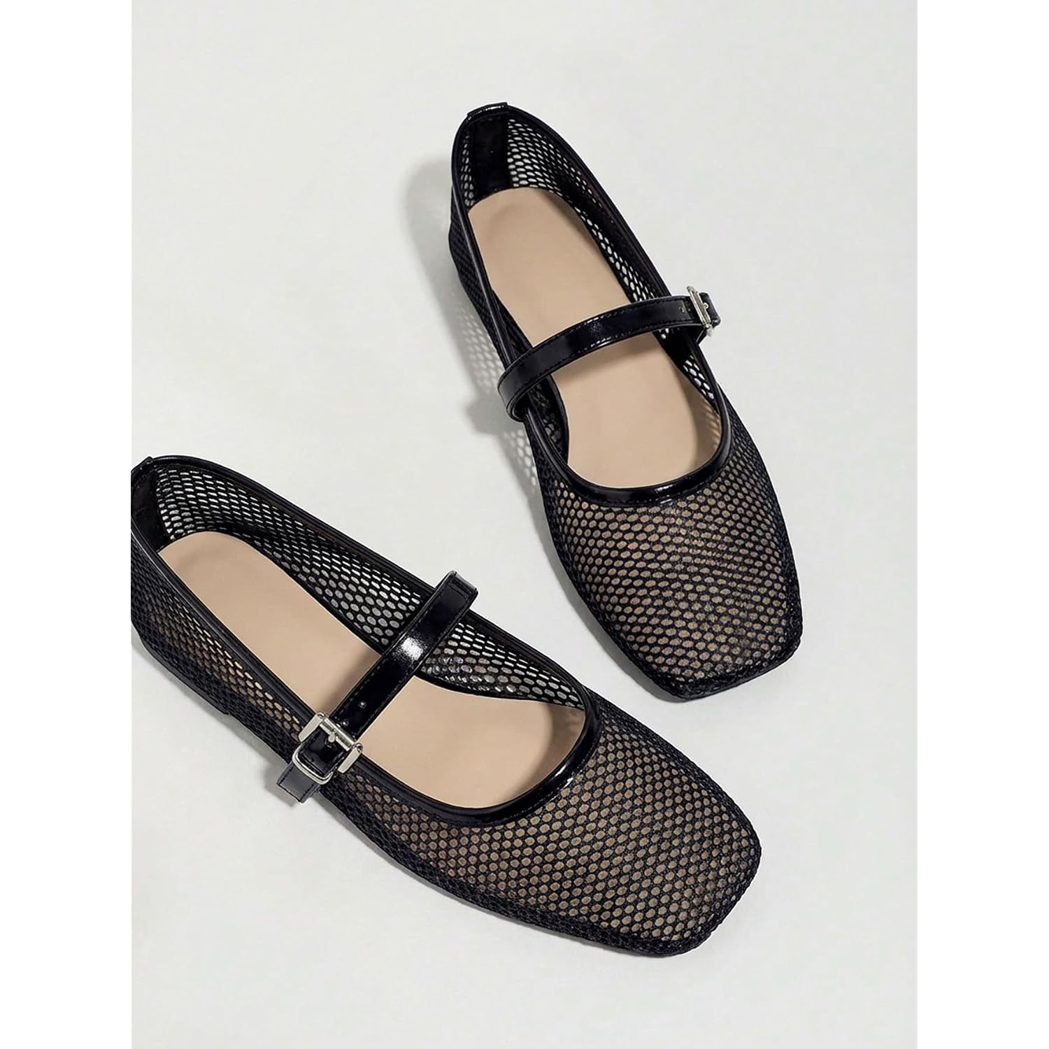Milumia Leopard Mesh Ballet Flats For Women，Comfortable Dressy Square Closed Toe Maryjane Flat Ballerina Casual Work Shoes