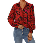 Women's Floral Blouses Dressy Casual V Neck Button Down Shirts Lantern Long Sleeve Boho Chiffon Spring Tops 2026