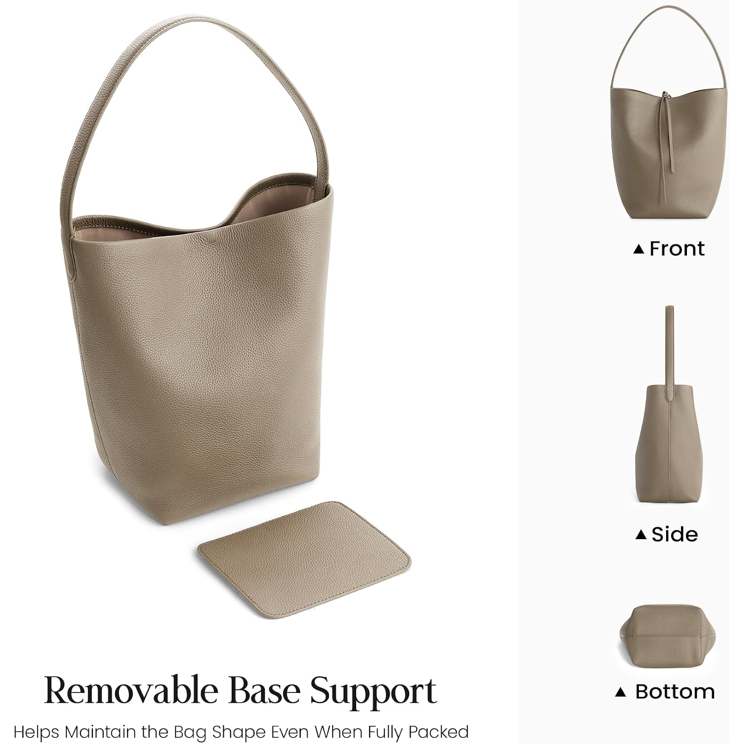 Befen Genuine Leather Bucket Bag For Women, Soft Pebbled Leather Bucket Shoulder Bag, Everyday Casual Tote Bag Minimalist