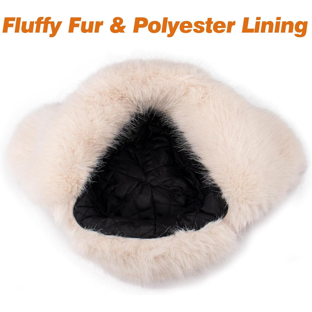 Peicees Oversized Fur Trapper Hat for Women Ladies Russian Ushanka Furry Winter Hat with Ear Flaps Fuzzy Warm Black White XL