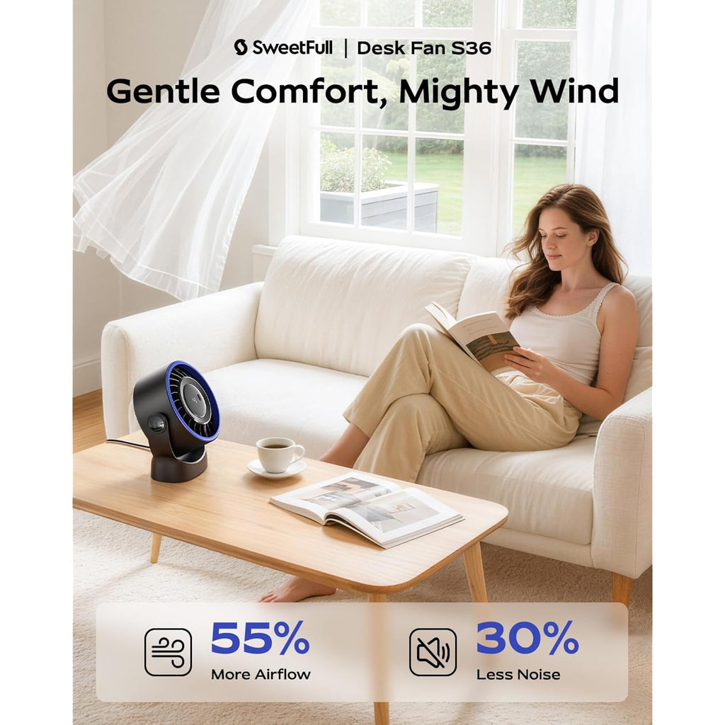 Sweetfull Usb Small Desk Fan - 5 Inch Mini Personal Desktop Fan, 4 Speeds Cooling Strong Airflow, 360° Adjustable Tilt, Quiet Portable Table Fans For Bedroom, Home, Office, Travel & Cruise, Black