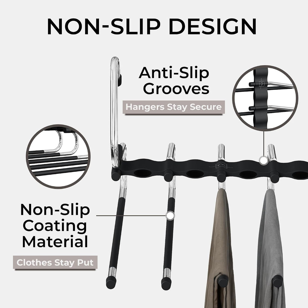 Pants Hangers Space Saving - 2 Pack - Non-Slip Multi-Layer Space Saving Hangers - Multifunctional Clothing Rack For Closet Storage - Ideal For Jeans, Trousers, Skirts, Scarves & Slacks (Black)