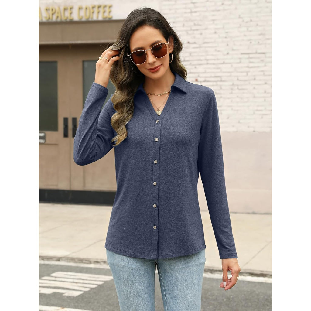 Ticticmiss Womens Long Sleeve Tops Button Down Shirts Dressy Casual Fall Tops Trendy Tunic Tops Business Casual Outfits