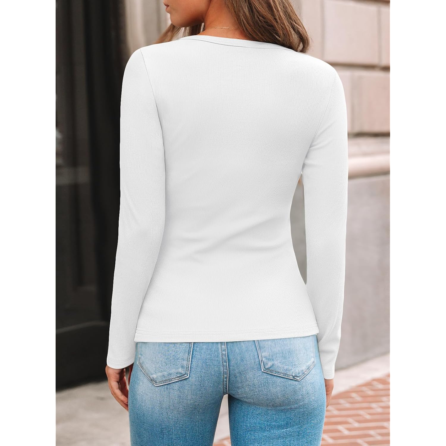 Automet Women'S Ribbed Long Sleeve Basic Top - Soft Stretch Crewneck Shirt For Work & Casual