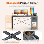 Sweetcrispy 40-Inch Computer Desk With Drawers, Office Desk, Brown | Small Desk For Bedroom Home Office With Side Hook, Modern Simple Desk With Storage For Writing