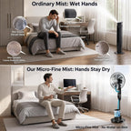 Misting Fan, 16'' Standing Fan With Humidifier, Oscillating Fan With 3 Winds 9 Speeds, Ultrasonic Humidifier For Bedroom/Living Room/Office, 0.5-7H Timer For Daily Indoor Cool
