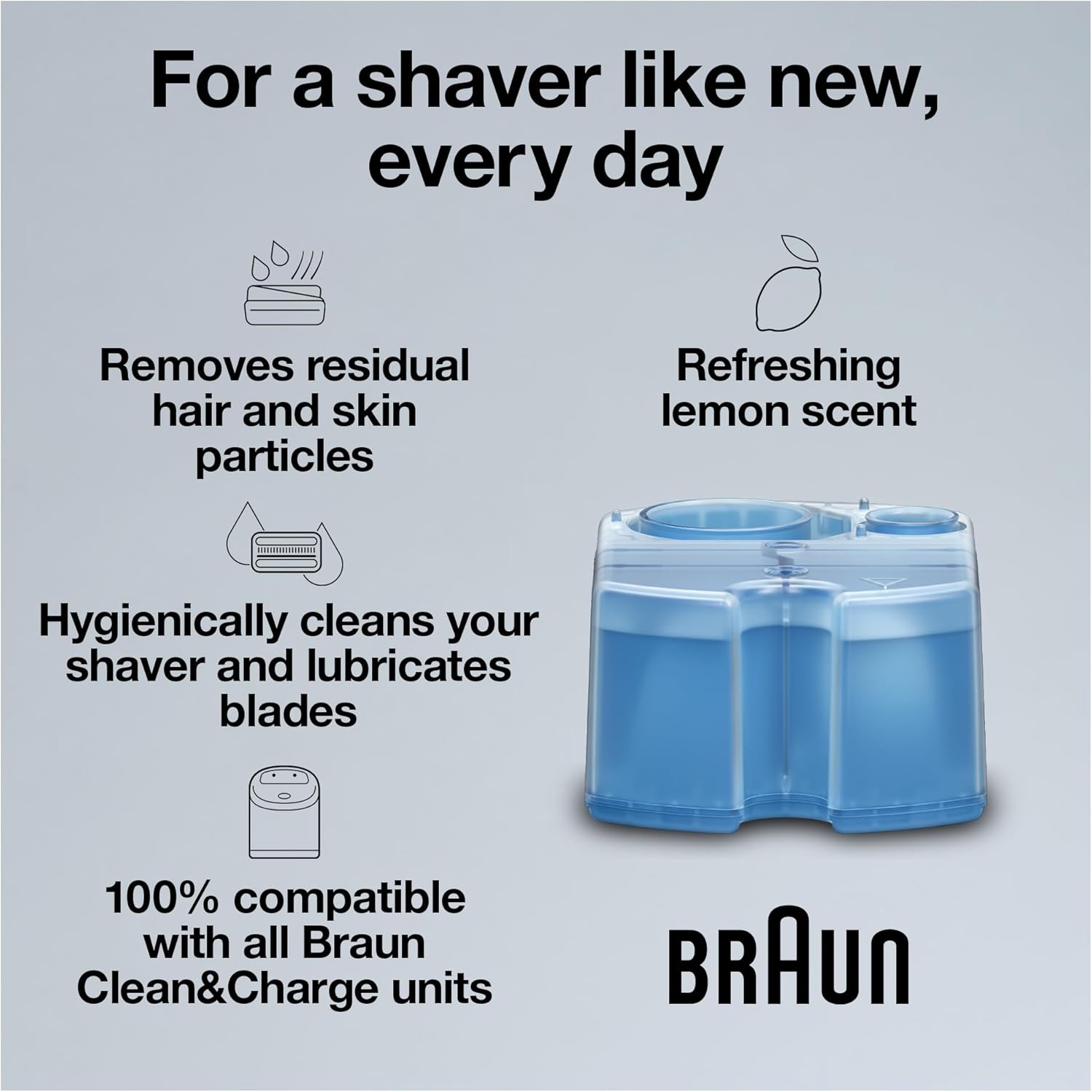 Braun Clean & Renew Refill Cartridges CCR, Replacement Shaver Cleaner Liquid Solution for Clean&Charge System, Pack of 4