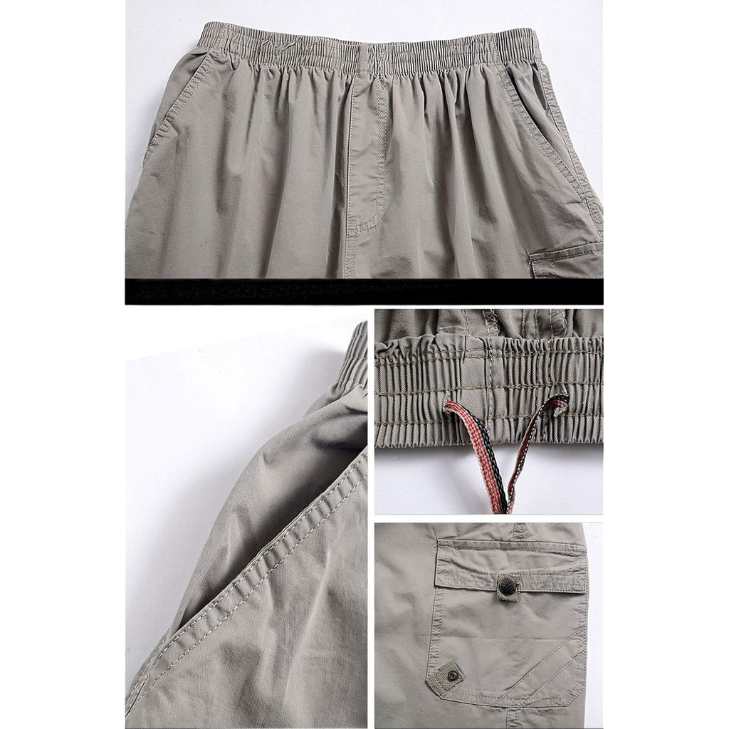 Mens Cotton Loose Drawstring Cargo Short With Full Elastic Waist
