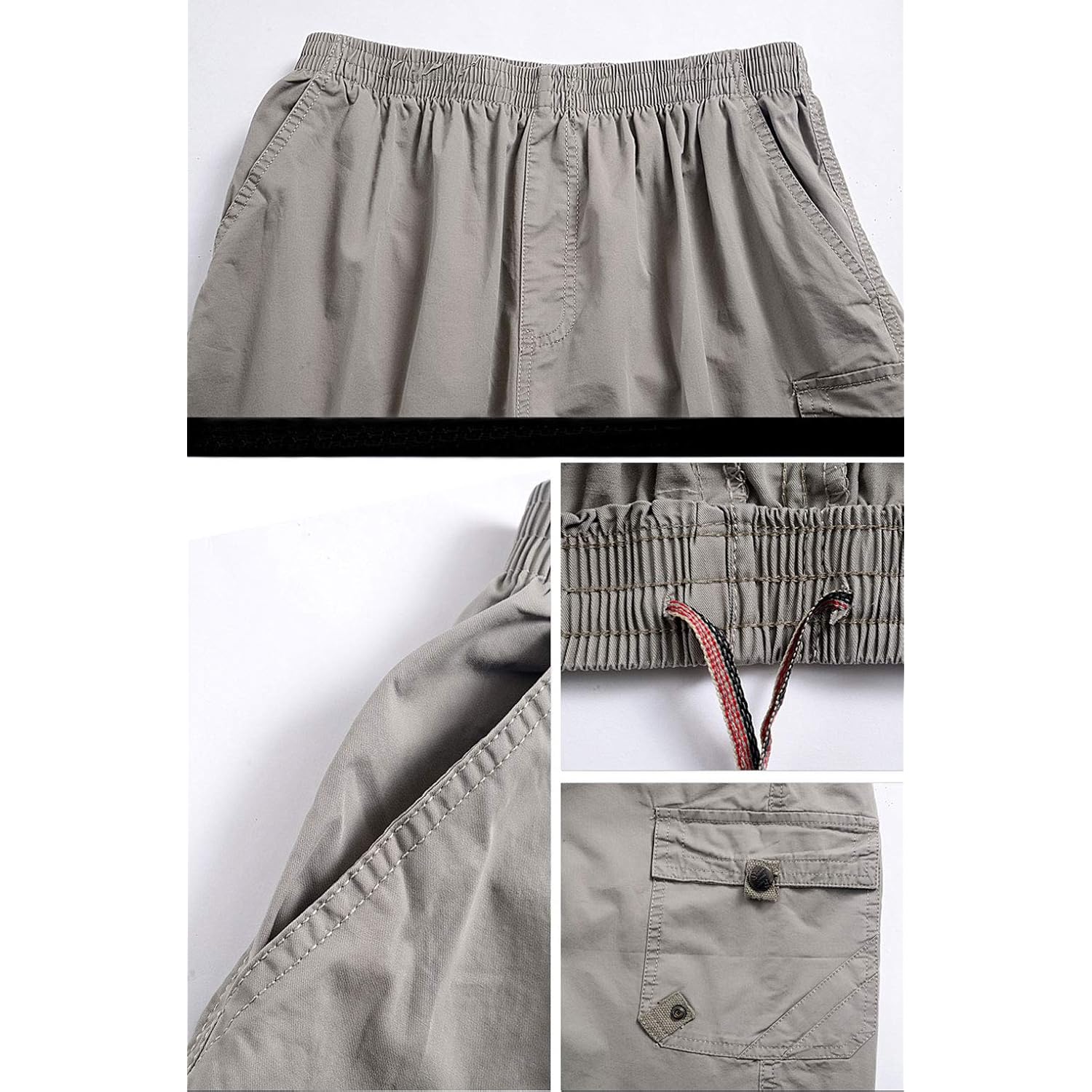 Mens Cotton Loose Drawstring Cargo Short With Full Elastic Waist