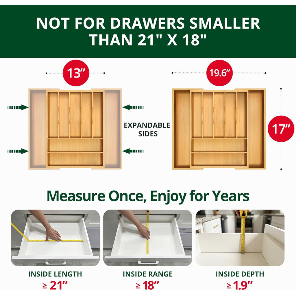 ROYAL CRAFT WOOD Luxury Bamboo Kitchen Drawer Organizer - Silverware Organizer, Utensil Holder & Cutlery Tray Drawer Dividers for Flatware (9 Slot, Natural)