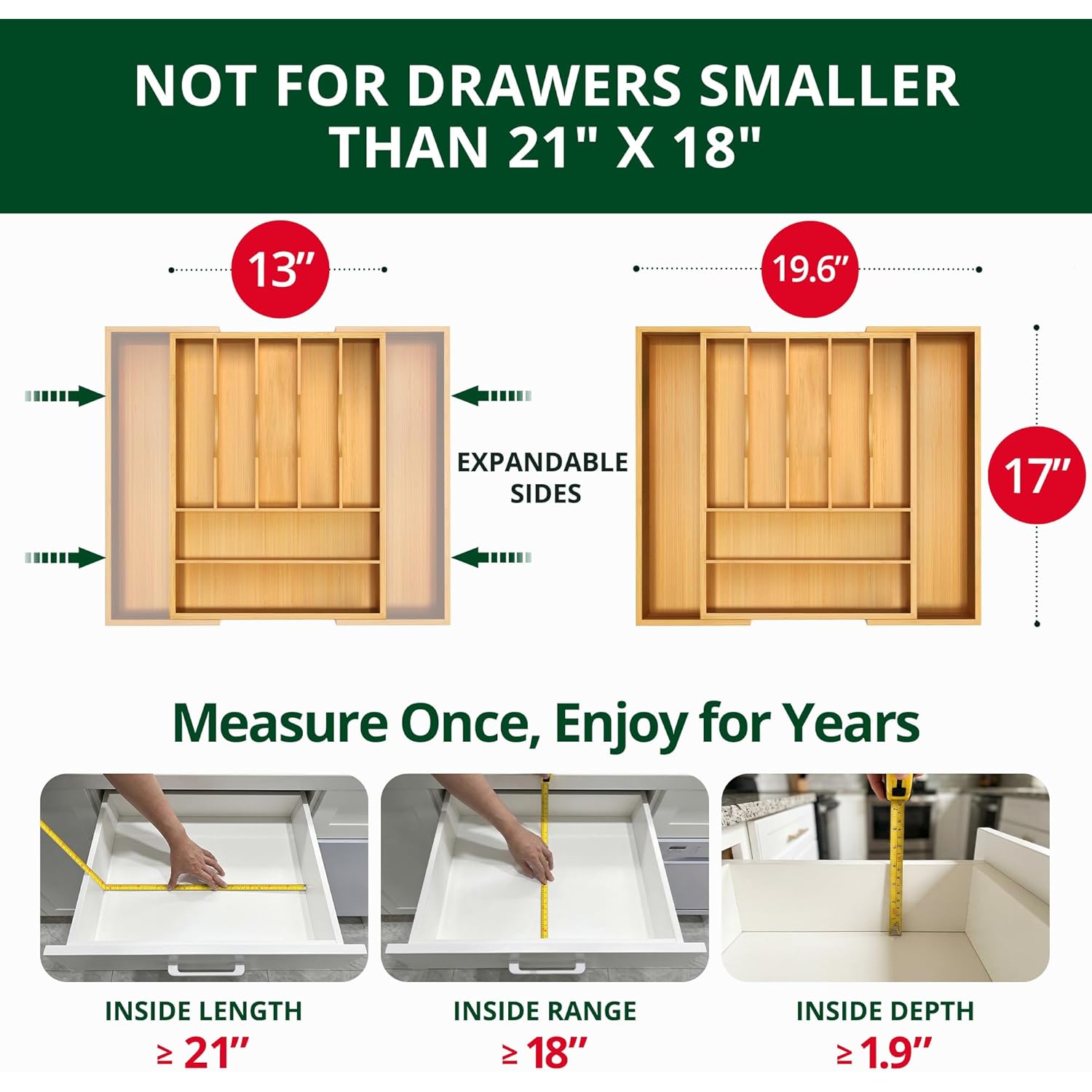 ROYAL CRAFT WOOD Luxury Bamboo Kitchen Drawer Organizer - Silverware Organizer, Utensil Holder & Cutlery Tray Drawer Dividers for Flatware (9 Slot, Natural)