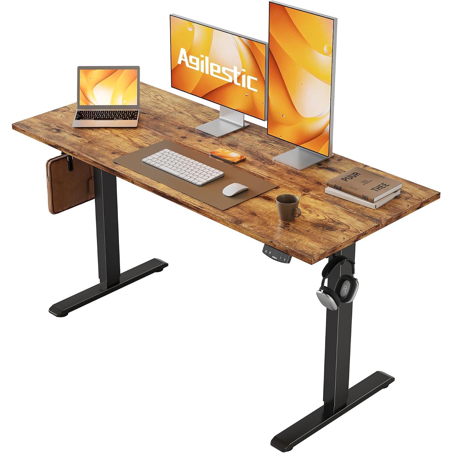 Agilestic Electric Standing Desk, 48 X 24 Inches Height Adjustable Desk, Sit Stand Up For Work Office Home, Ergonomic Rising Computer Table With Memory Preset, Rustic Brown