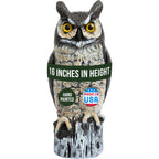 Dalen Lifelike Great Horned Owl Decoy Bird Repellent - 16In Hand-Painted Scarecrow For Gardens & Rooftops, Owl Bird Deterrent, Fixed-Head Design, Fill Base With Sand/Gravel Only - Multicolor