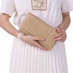 Natural Straw Flat Clutch Women 2026 Boho Purse Top Handle Crossbody Handbag Stylish Woven Envelope Wallet Evening