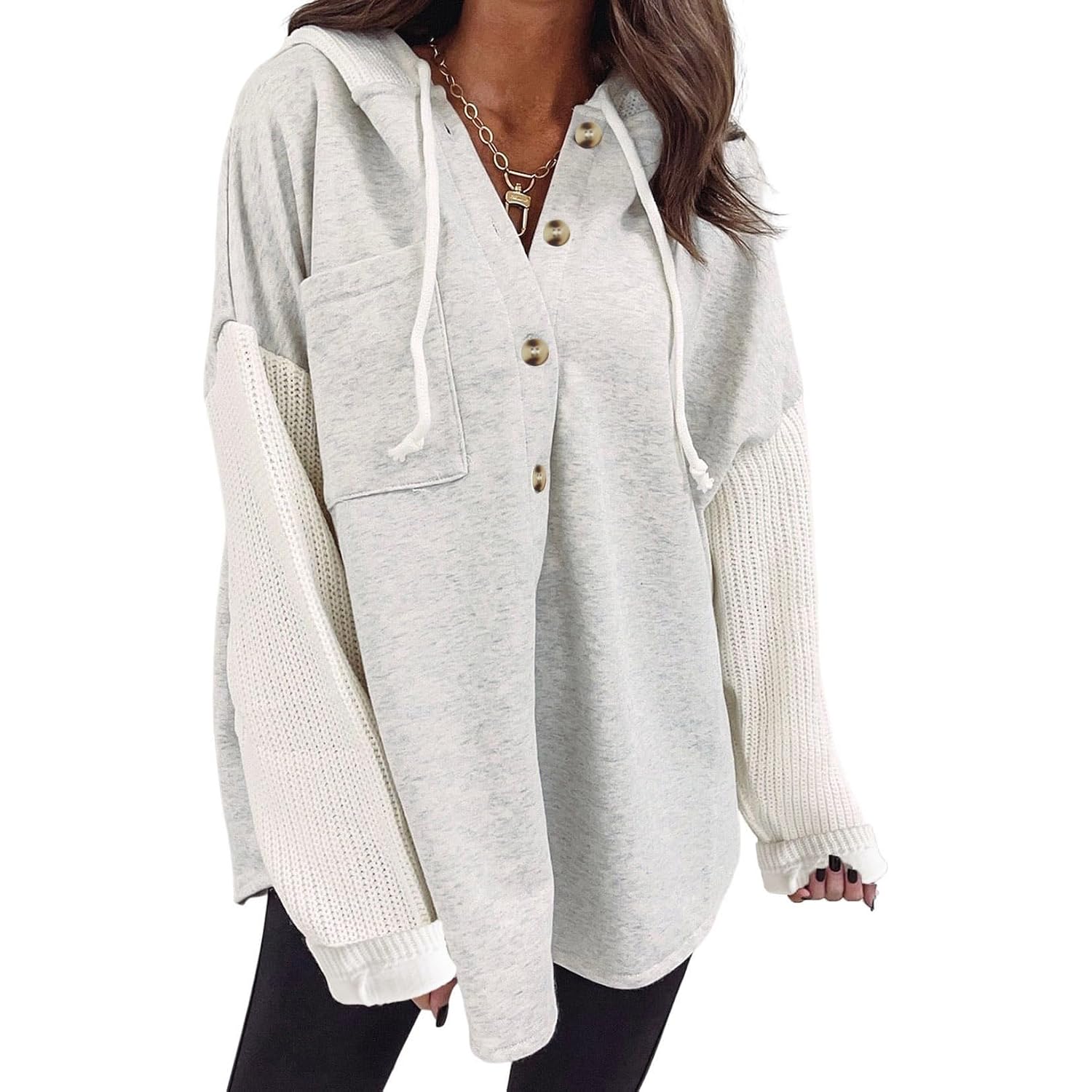 Shewin Women Oversized Hooded Sweatshirt Loose Fit Casual Button Hoodies With Pocket 2026