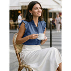 Dokotoo Denim Vest Top For Women Casual Summer Jean Vest Top Button Down Peplum V Neck Sleeveless Denim Shirt