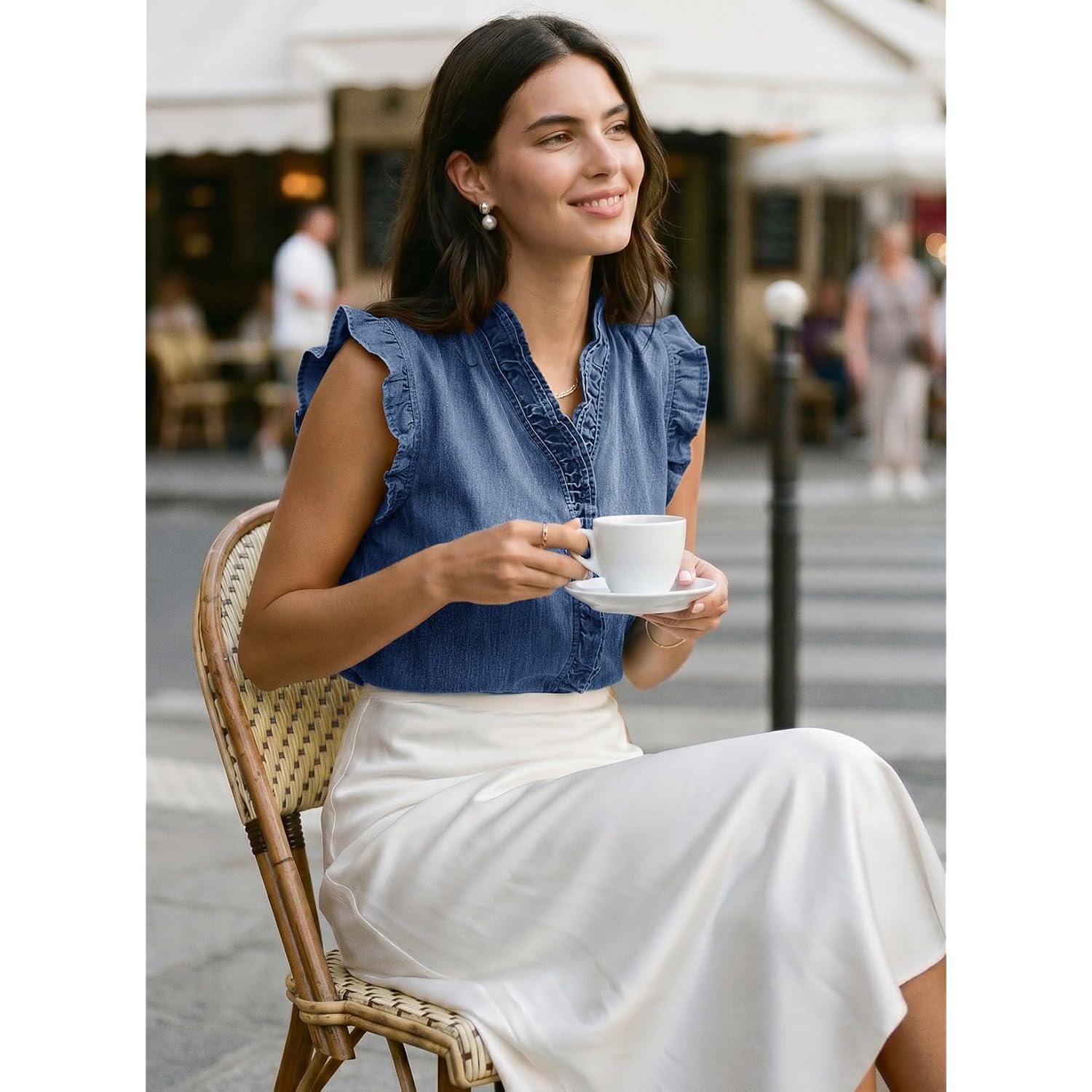 Dokotoo Denim Vest Top For Women Casual Summer Jean Vest Top Button Down Peplum V Neck Sleeveless Denim Shirt