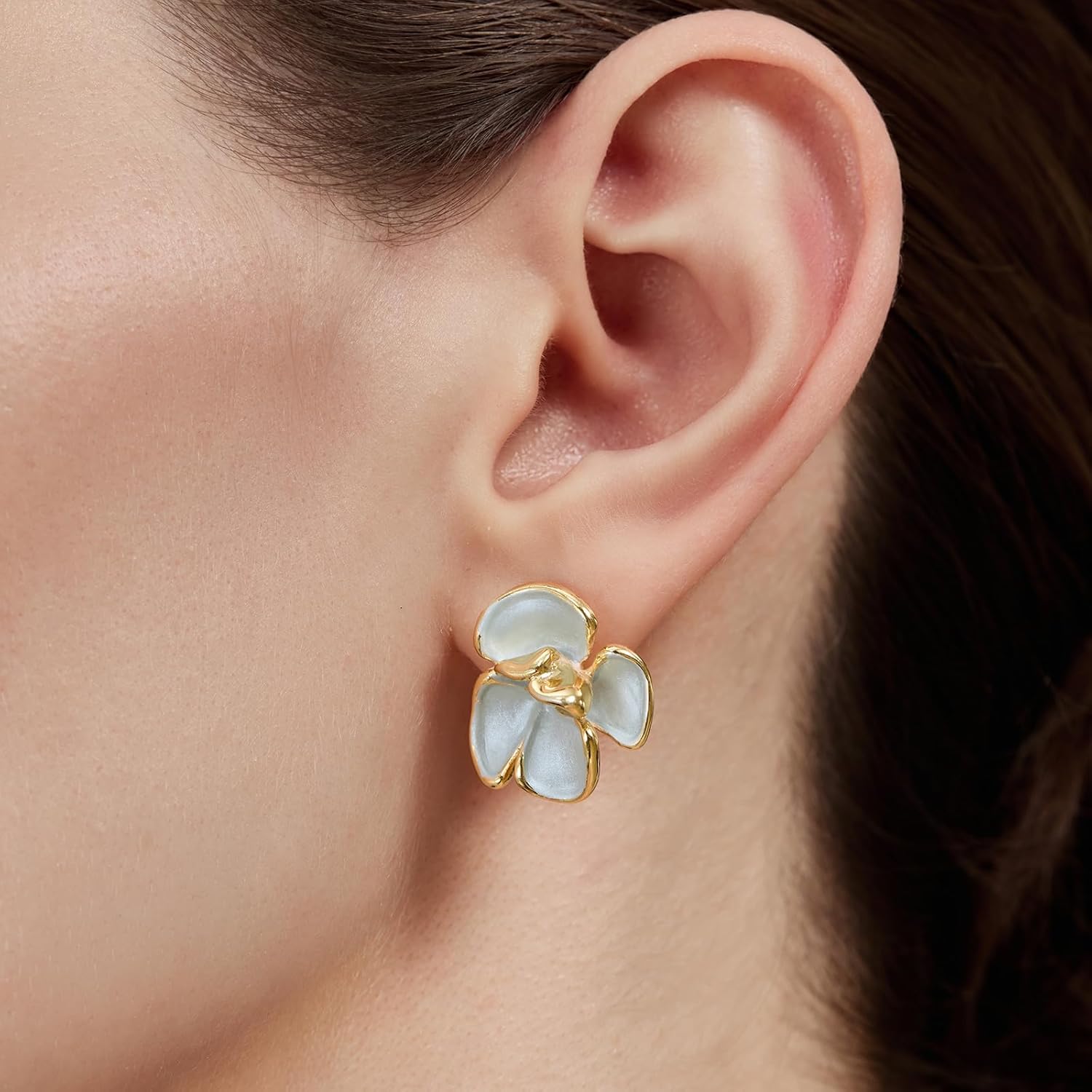Cicy Bell Flower Earrings for Women 14k Gold Plated Boho Petal Statement Stud Earrings Trendy Jewelry Gifts