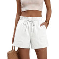 Linen Shorts for Women Summer Ruffle Waist Mid Waisted Drawstring Wide Leg Shorts with Pockets Vacation Outfit