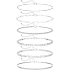 DEARMAY 14K Gold Plated Ankle Bracelets for Women Waterproof - Dainty 6Pcs Anklets Layered Cuban Link Chain Herringbone Cute Anklets Set Pack Summer Beach Jewelry Gift for Women Teen