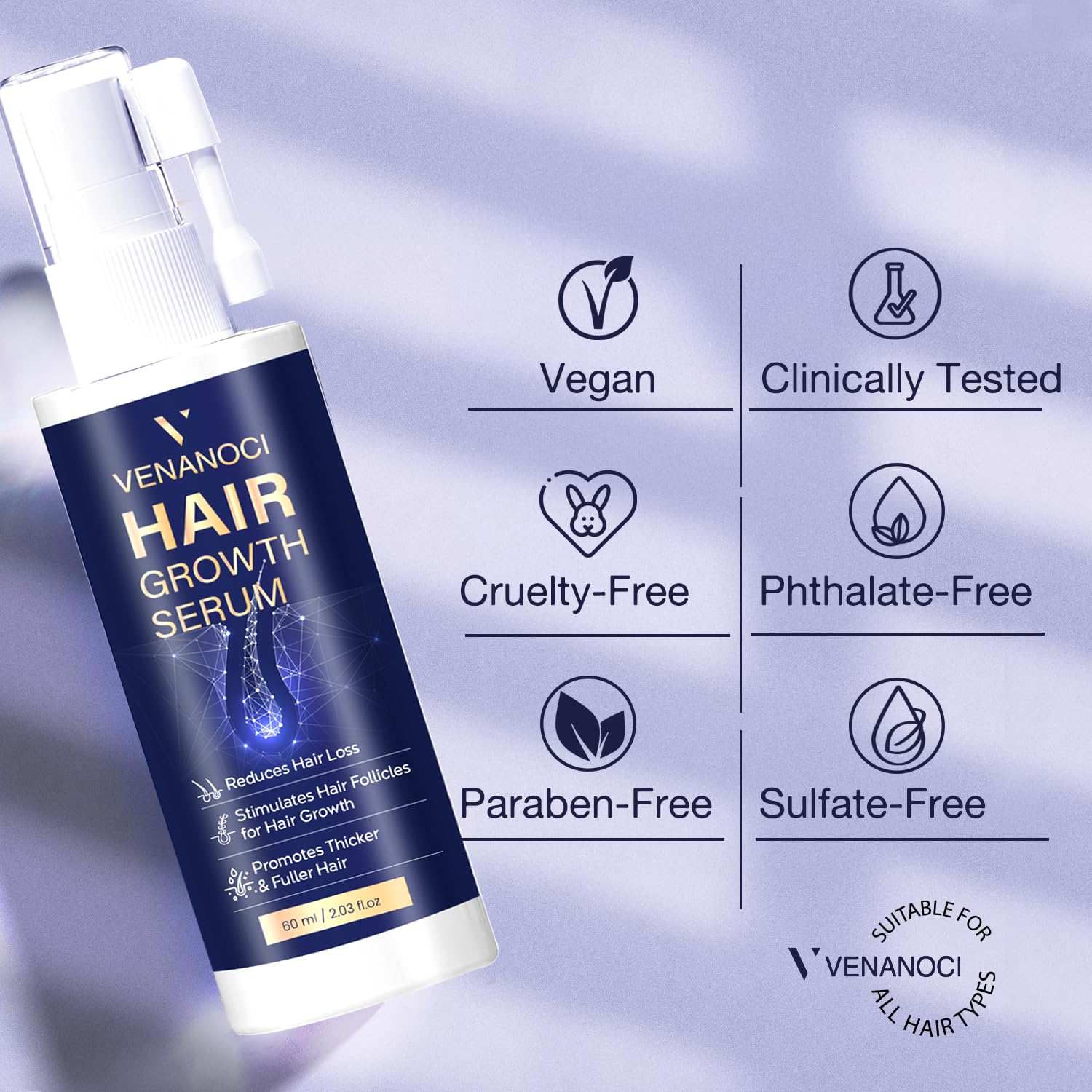 VENANOCI Hair Growth Oil Spray: Natural Hair Regrowth Serum with Rosemary, Biotin – Anti-Hair Loss Treatment for Thinning Hair – Promotes Thicker, Fuller Hair for Women & Men