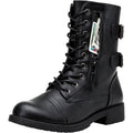 Women'S Combat Boots Low Heel, Mid Calf Military Boots With Card Knife Wallet Pocket