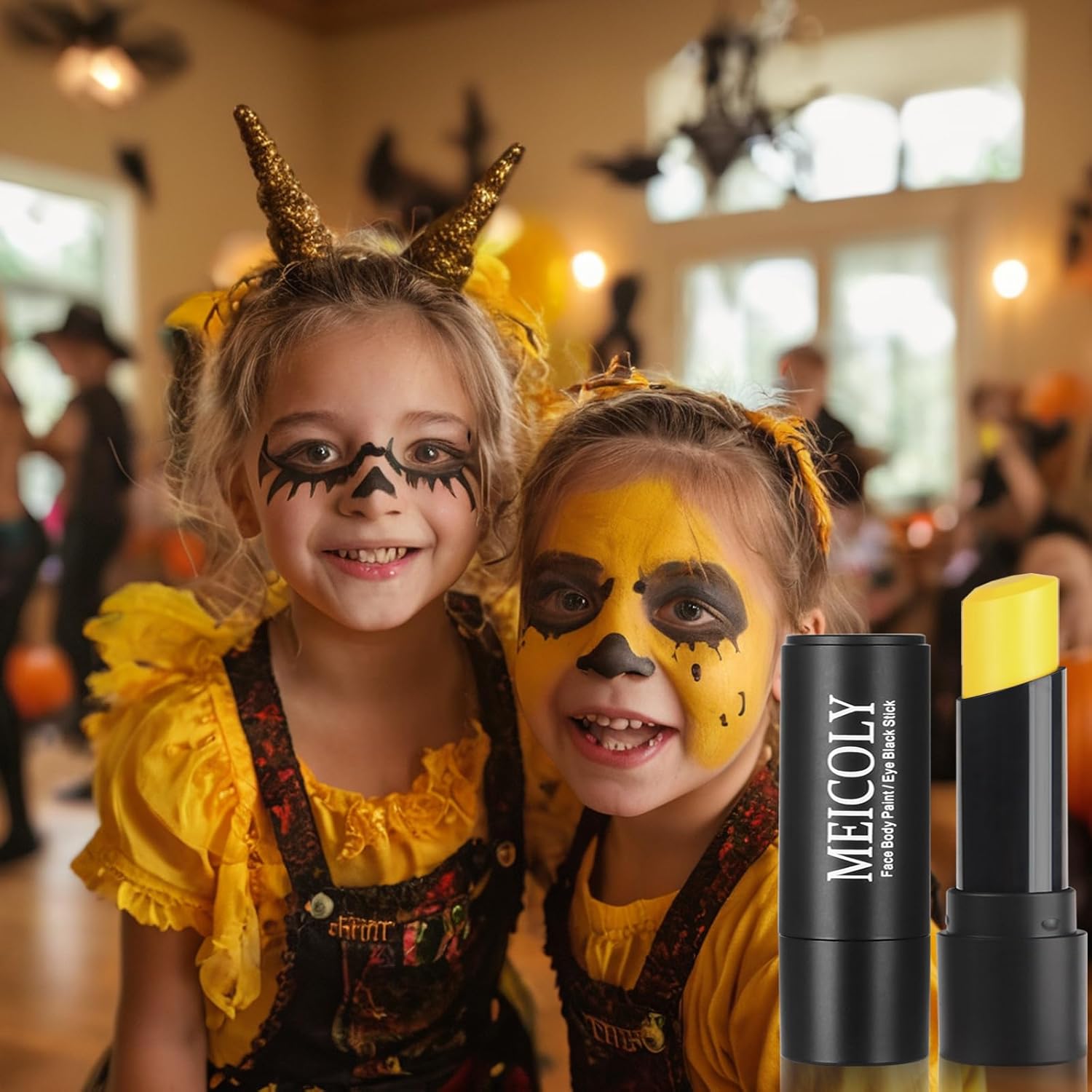 MEICOLY Yellow Eye Black Stick,Waterproof Eye Black Baseball Softball Football Lacrosse,Yellow Face Body Paint Stick for Field Day,Face Paint for Halloween SFX Lion Tiger Cosplay Makeup