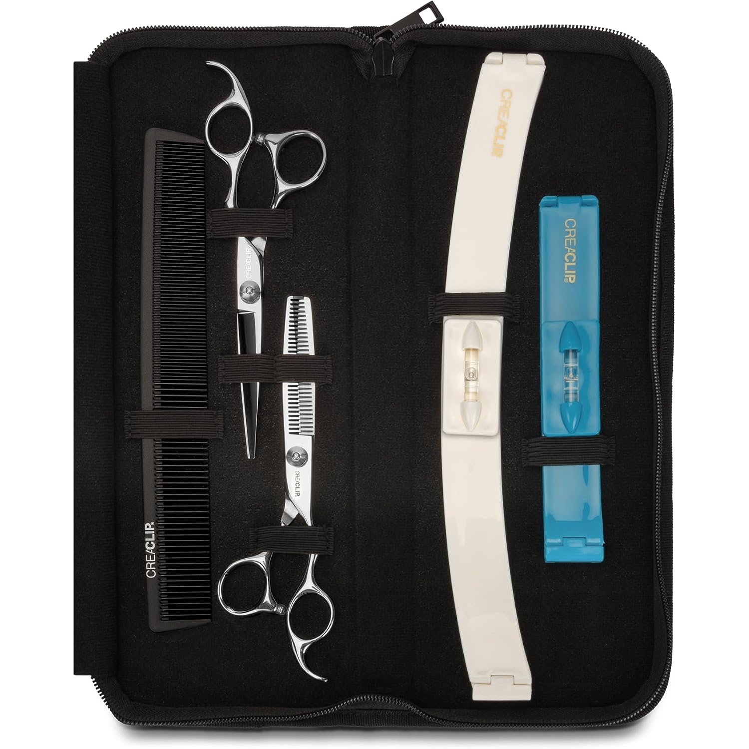 Creaproducts Original Creaclip Case And Hair Scissors, Hair Cutting Tool Hair Cutting Shears Thinning Scissors Hair Comb For Layers Bangs Kids Hair Cut Hair Cutting Kit (Set Of 5) (Cc043)