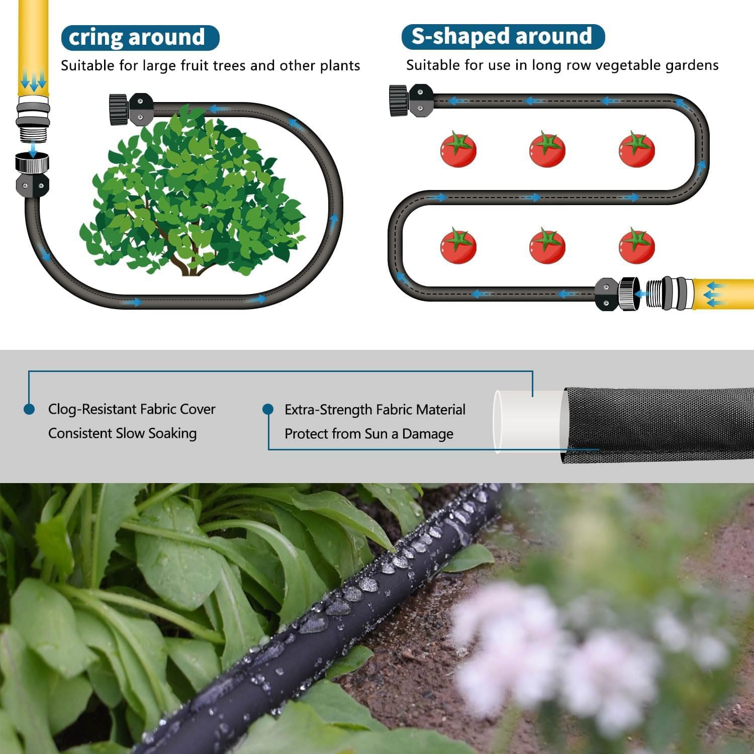 4 Pack Flat Soaker Hose 25Ft For Garden Beds, Lightweight Drip Soaker Hose 100 Ft For Foundation Watering Of Plants – Garden Sprinkler Soaker Hoses With Heavy Duty & Easy To Install (25Ftx4)