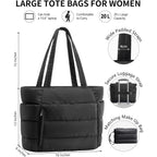Bagstellar Puffer Tote Bag for Women, Lightweight Puffy Work Handbag Teacher Nurse Quilted Shoulder Bag for School Travel Gym | Cloud Bag w/ Zipper, Daily College Bags, 15.6" Computer Bag, Clinical Nursing Bag, 40 OZ Tumbler Holder, Ideal Gift for Women