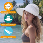 2-in-1 Zip-Off Sun Visor Hat for Women, Lightweight Wide Brim UV Protection Ponytail Hat, Breathable Summer Cap White
