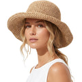 Marrywindix Women Straw Sun Hat Bucket Hat Wide Brim Foldable Summer Beach Lightweight Packable Travel Cap Khaki
