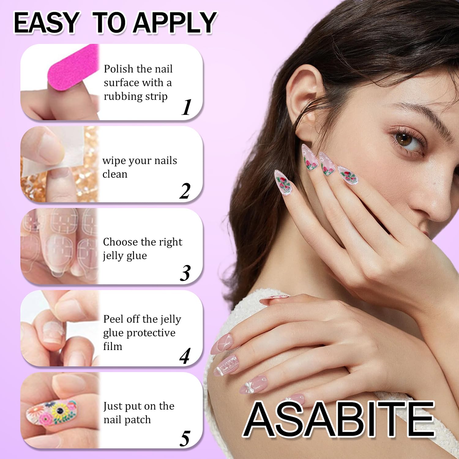 24 Pcs Almond Press on Nails Medium Fake Nails with Glue Artificial False Nails with 3D Flower Charms Design Acrylic Nails Press ons Stiletto Nail Tips Summer Glue on Nails Stick on Nails for Women