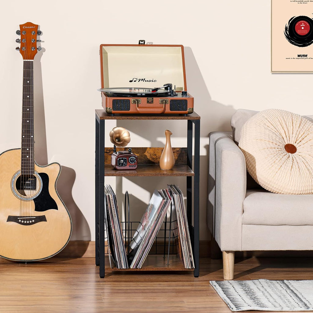 3 Tier End Table,Record Player Stand With Storage Up To 100 Albums,Turntable Stand For Vinyl,Brown Records Shelf For Living Room Bedroom