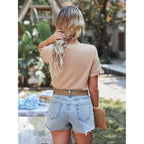 Prettygarden Women'S Short Sleeve Casual T Shirts Summer Ruffle Plain Round Neck Loose Fit Tee Blouse Tops