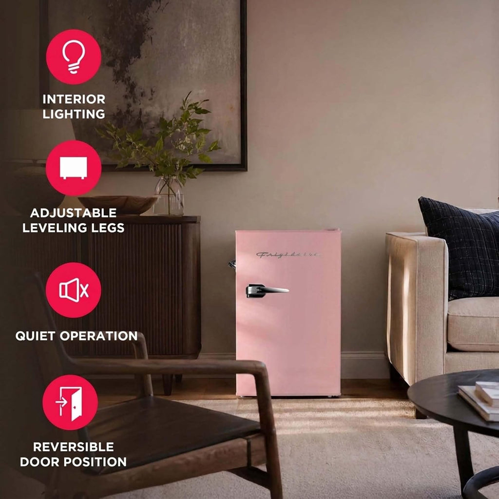 Frigidaire Efr376 Retro Bar Fridge Refrigerator With Side Bottle Opener, 3.2 Cu. Ft, Pink/Coral