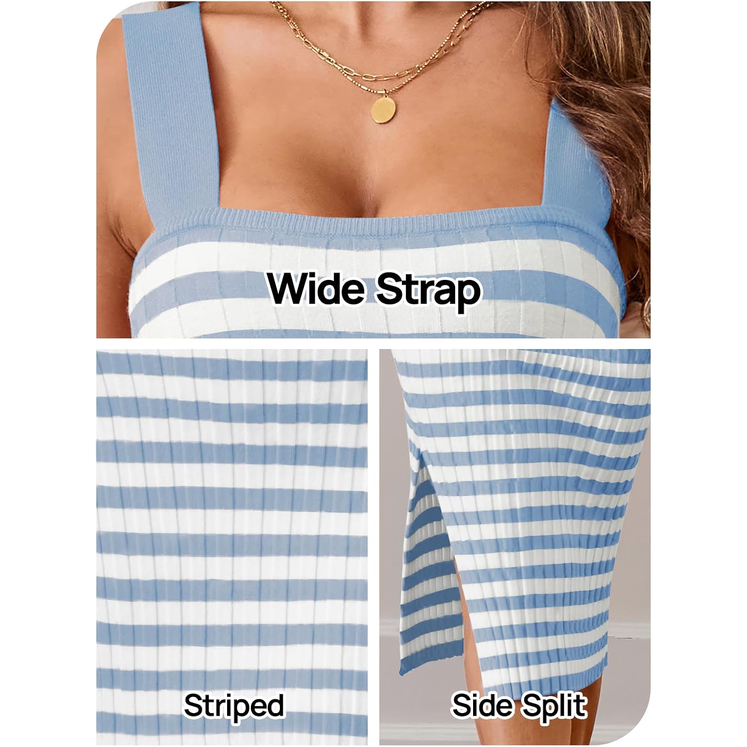 Merokeety Womens Summer Striped Bodycon Midi Dress 2026 Beach Vacation Sleeveless Tank Ribbed Knit Baby Shower Sweater Dress