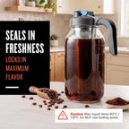 County Line Kitchen 64 Oz Glass Cold Brew Coffee Maker With Leak-Proof Lid, Wide Mouth Mason Jar - Iced Coffee And Tea Pitcher - Gray