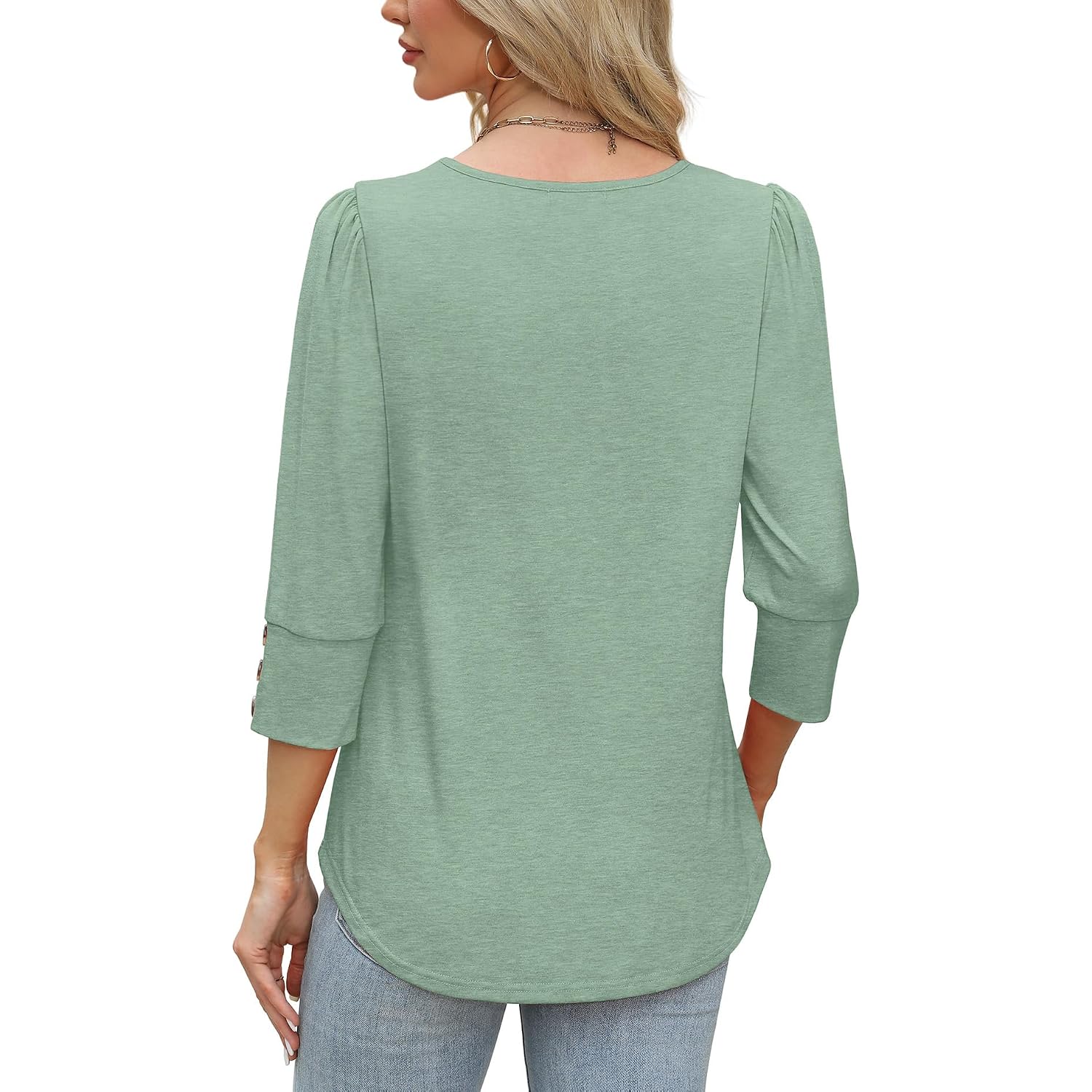 Ofeefan Womens Tops 3/4 Sleeve With Buttons Dressy Casual Blouses Summer Outfits Beach Vacation Plus Size Spring Clothes