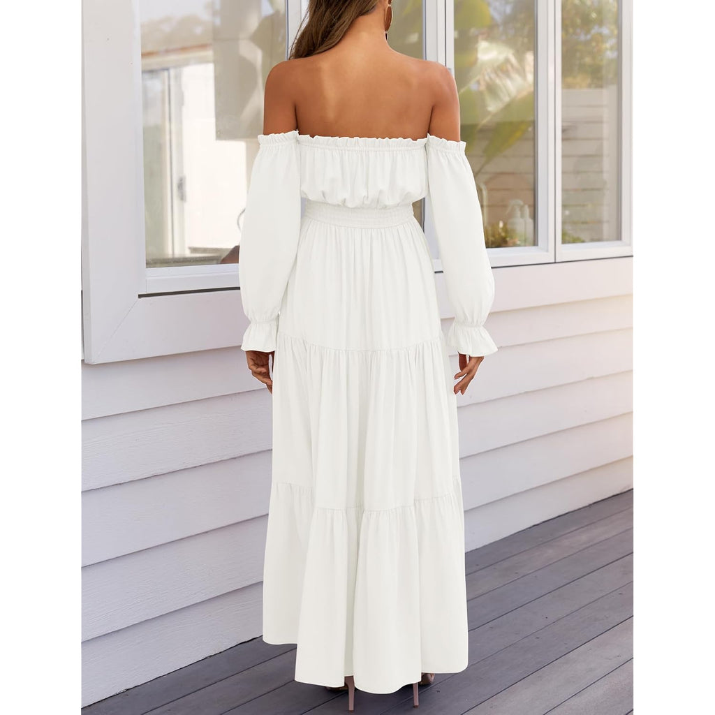 Zesica Women'S Boho Off Shoulder Wedding Guest Dress 2026 Spring Summer Side Split Flowy A Line Long Maxi Dresses