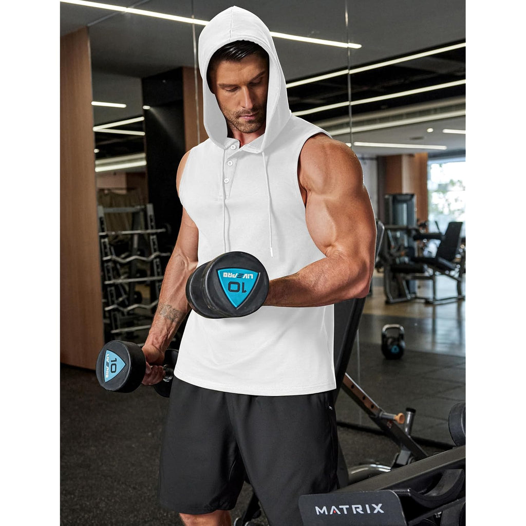 Coofandy Men'S Workout Hooded Tank Tops Sleeveless Gym Hoodies Cotton Muscle Cut Off Shirt Bodybuilding Henley Shirts