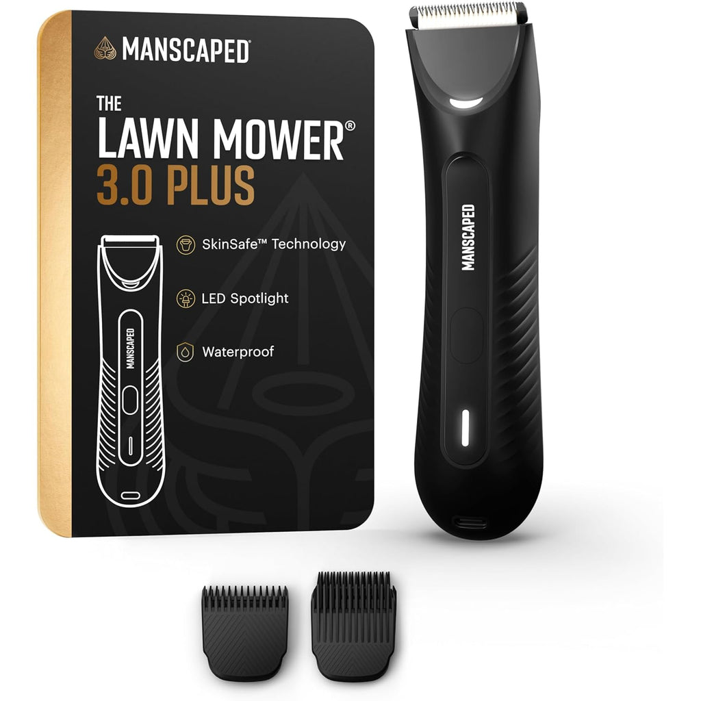MANSCAPED® The Lawn Mower® 3.0 Plus Groin & Body Hair Trimmer – Updated SkinSafe® Trimmer Blade, Waterproof Wet/Dry Groomer, USB-C Rechargeable, Men’s Wireless Ball Shaver, Tuxedo Black