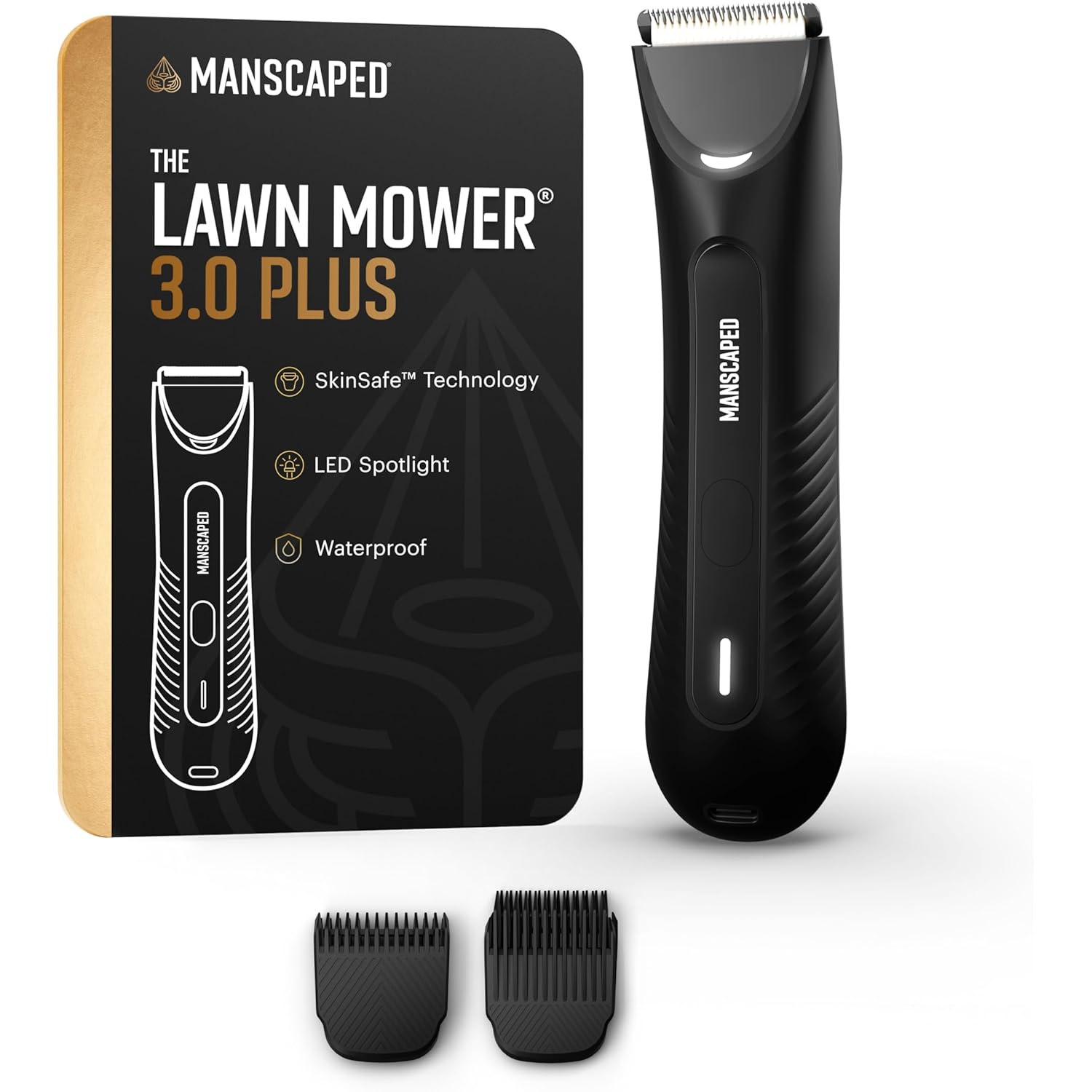 MANSCAPED® The Lawn Mower® 3.0 Plus Groin & Body Hair Trimmer – Updated SkinSafe® Trimmer Blade, Waterproof Wet/Dry Groomer, USB-C Rechargeable, Men’s Wireless Ball Shaver, Tuxedo Black