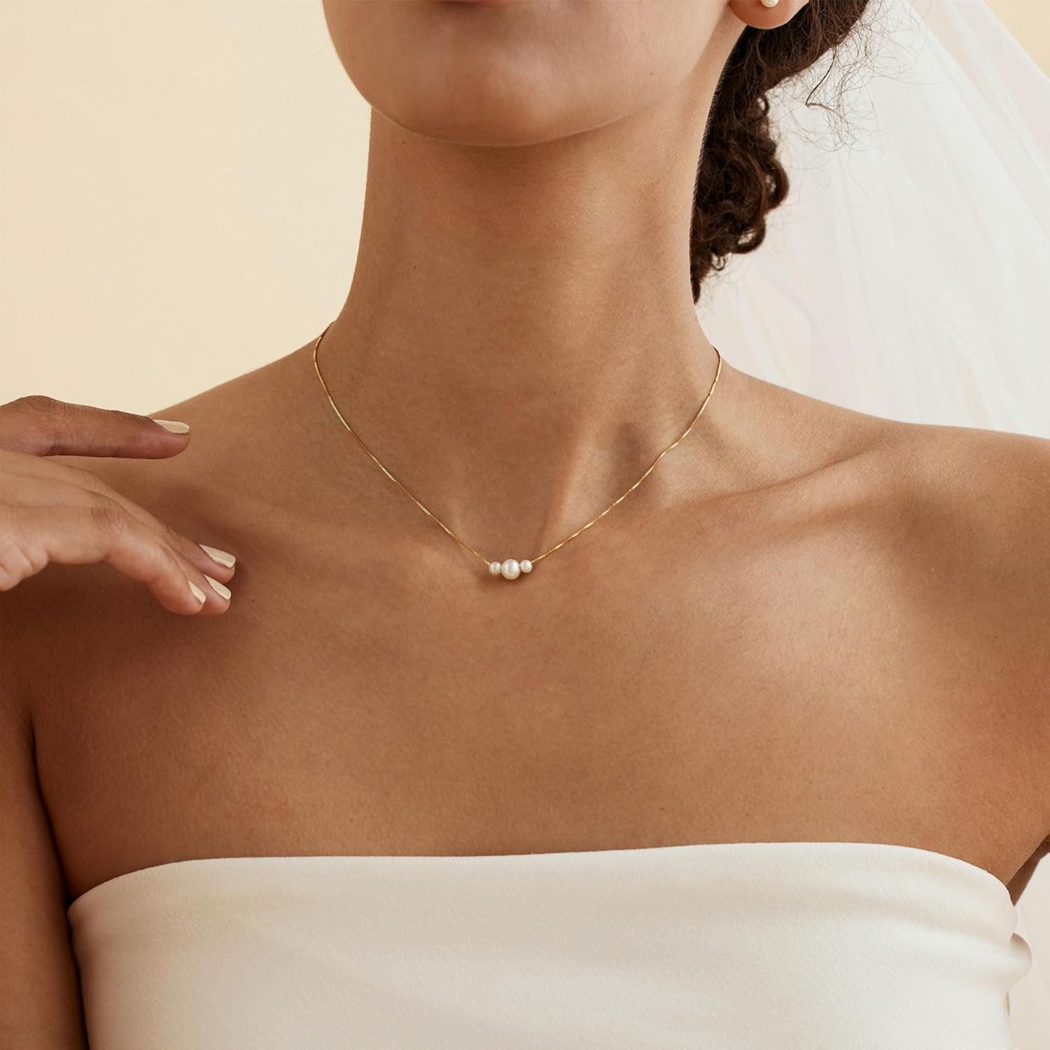 Mothers Day Gifts - 14K Gold Plated Pearl Necklaces for Women Trendy Dainty Necklace Simple Layered Gold Pearl Necklace for Women Mothers Day Wedding Birthday Gifts