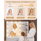 Livelyglow 35.4" White Makeup Vanity Desk With 10 Hollywood Light Bulbs | Dimmable Lighting, Large Mirror, Storage Cabinet