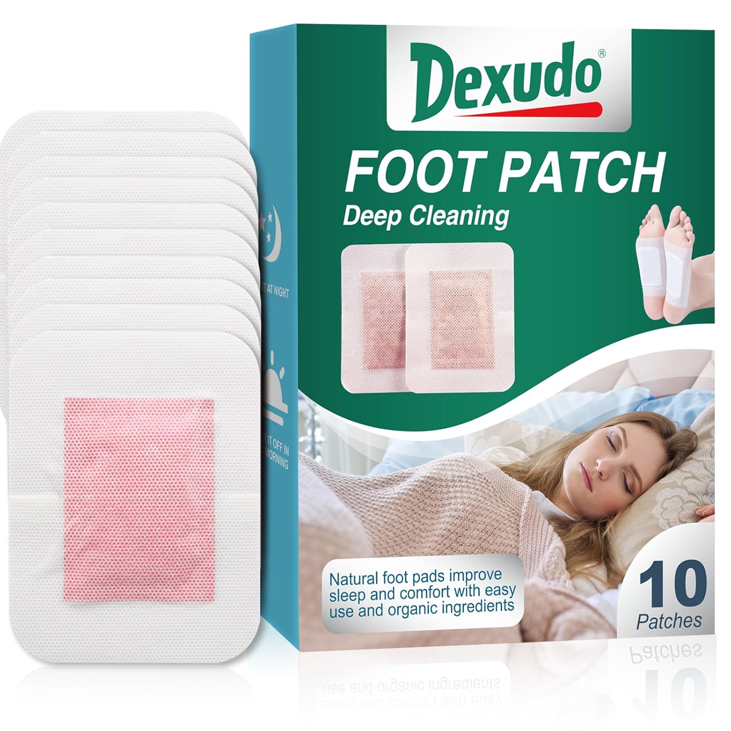 10PCS Deep Cleansing Foot Pads, Adhesive Sheets for Foot and Body Care Better, Natural Ginger Powder Bamboo Vinegar Foot Patches, Relieve Stress, Improve Sleep and Relaxation