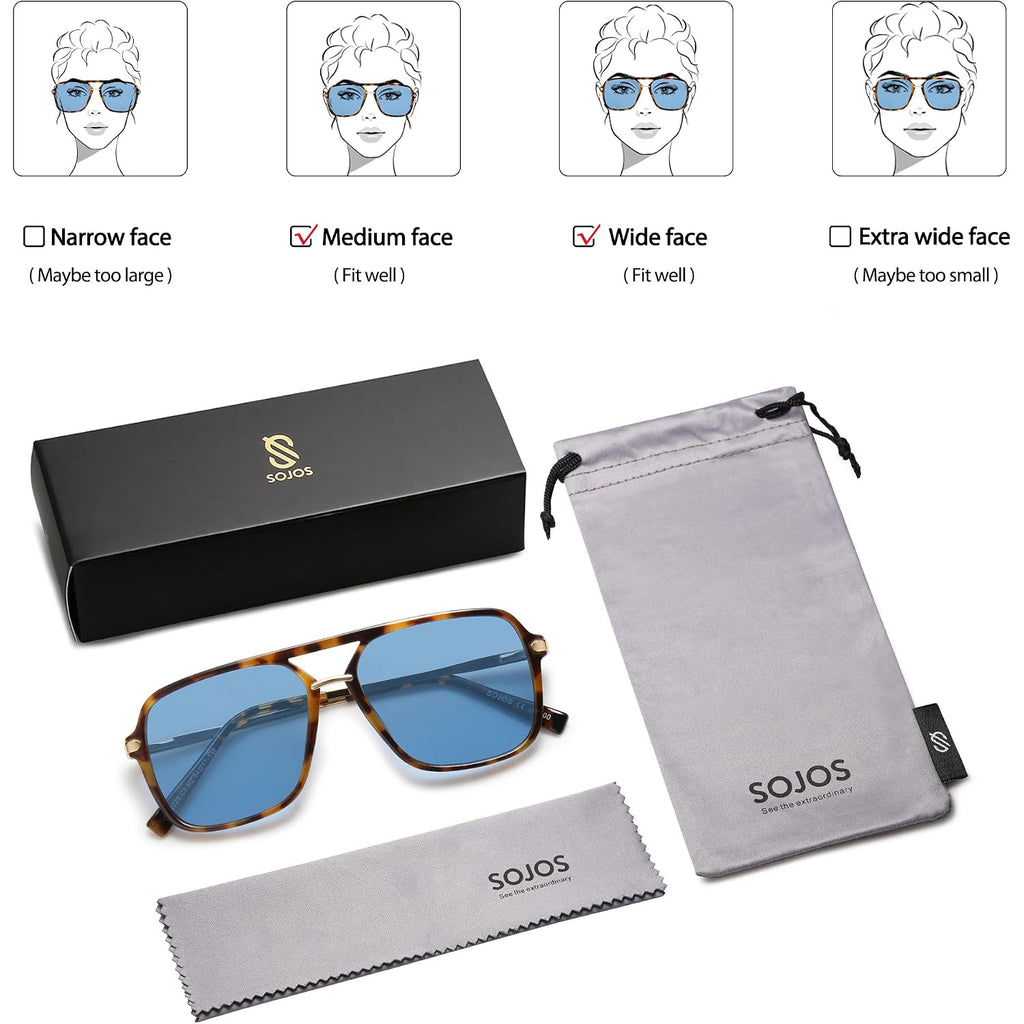Sojos Aviator Sunglasses For Women & Men, Square, Designer, Polarized, Double Bridge Pilot,90S Retro Shades Sj2229